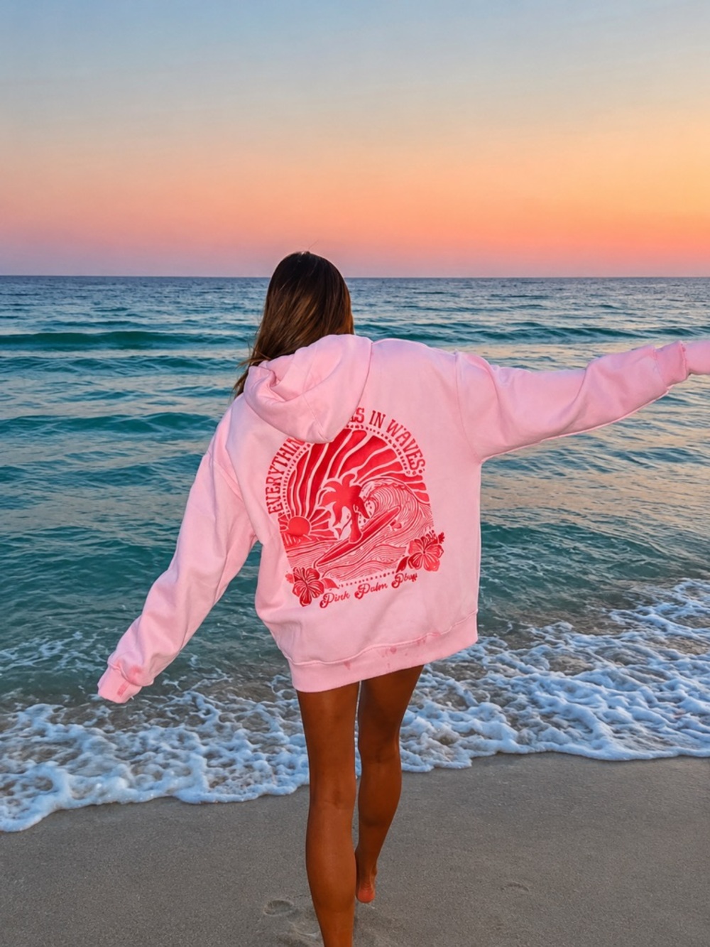 Authentic Pink Palm Puff "Everything Comes in Waves" Hoodie |XS Box & Dust Bag